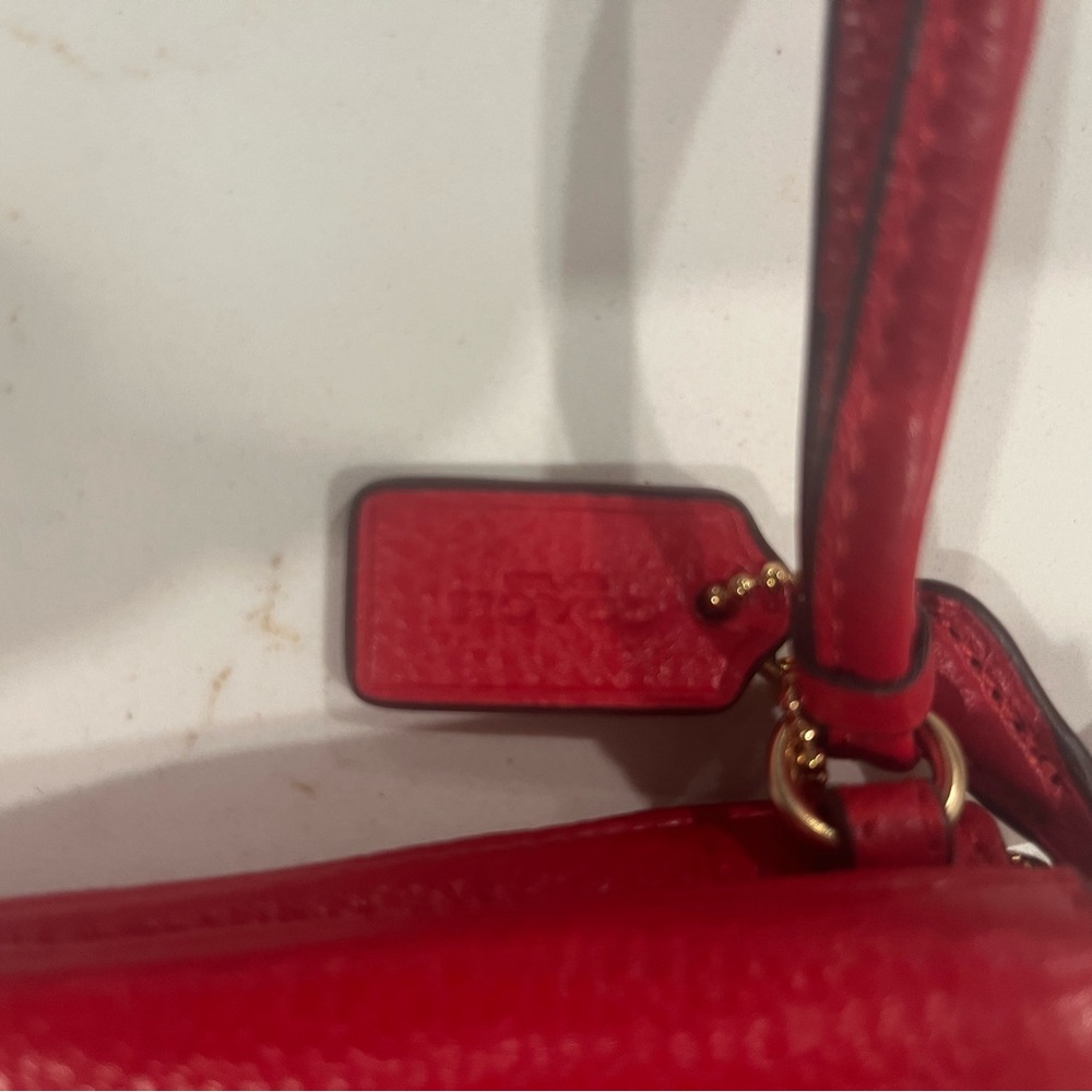 Coach Red Leather Double Corner Wristlet with Gold Logo - Picture 2 of 3